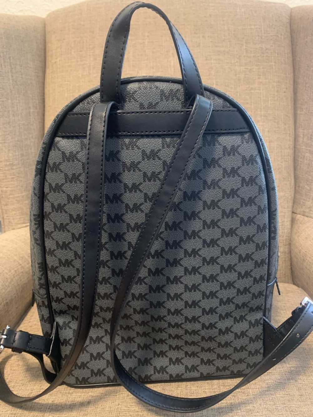 Michael Kors Black and Gray Medium MK Logo Backpack - Picture 5 of 8
